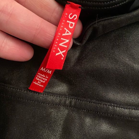 SPANX Black Metallic Faux Leather Lift Core Compression High Waist Leggings M - Picture 14 of 16